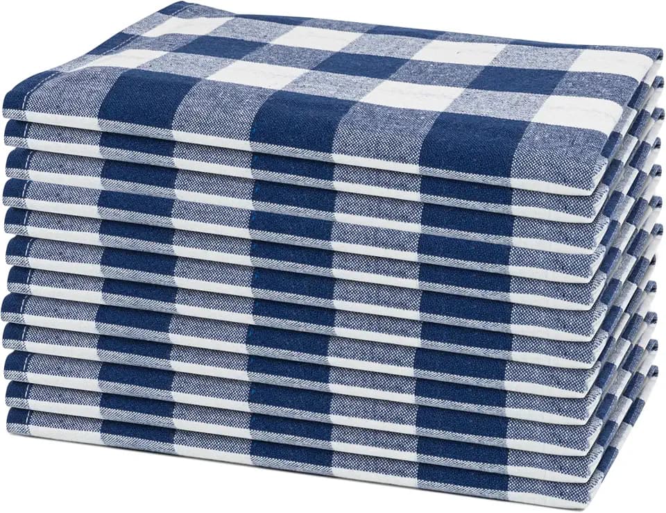Navy Blue Cloth Napkins - Reusable Navy Blue and White Cotton Napkins - 100% Cotton, 12 Pack - 20"x20", Washable, Plaid Gingham Pattern, Perfect for BBQ, Parties and Small Get-Togethers (Blue)