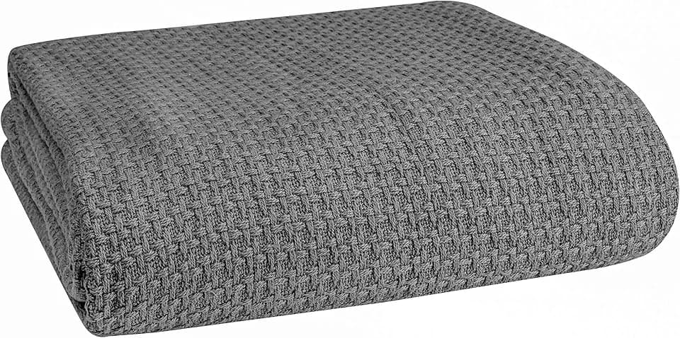 Belizzi Home 100% Cotton Bed Blanket, Breathable Bed Blanket Full Queen Size, Cotton Thermal Blankets Full Queen, Perfect for Layering Any Bed for All Season, Charcoal Grey