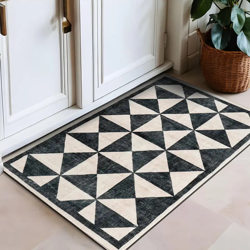 Rugshop Non-Slip Washable Geometric Living Room Area Rug Cream 2' x 4'