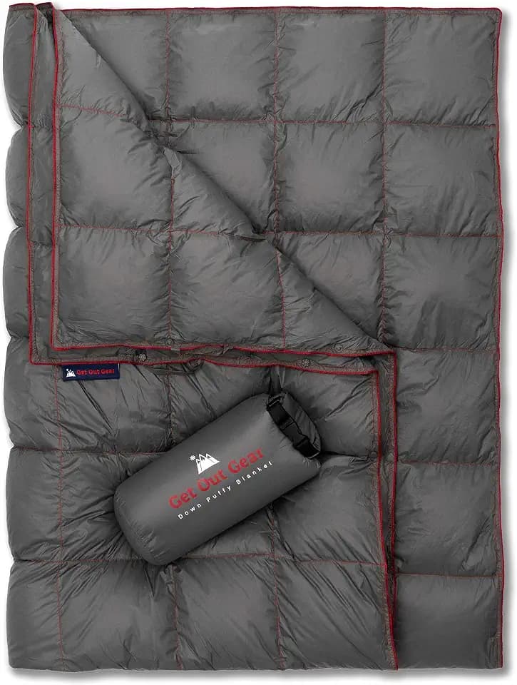 Get Out Gear Down Camping Blanket - Puffy, Packable, Lightweight and Warm | Ideal for Outdoors, Travel, Stadium, Festivals, Beach, Hammock | 650 Fill Power Water-Resistant Backpacking Quilt