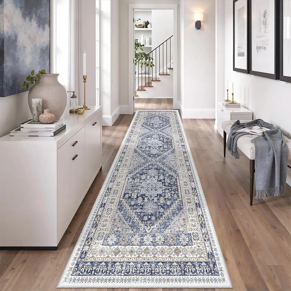 zesthome 2'6 x 8' Runner Rug Non Slip,Washable Kitchen Rugs,Blue