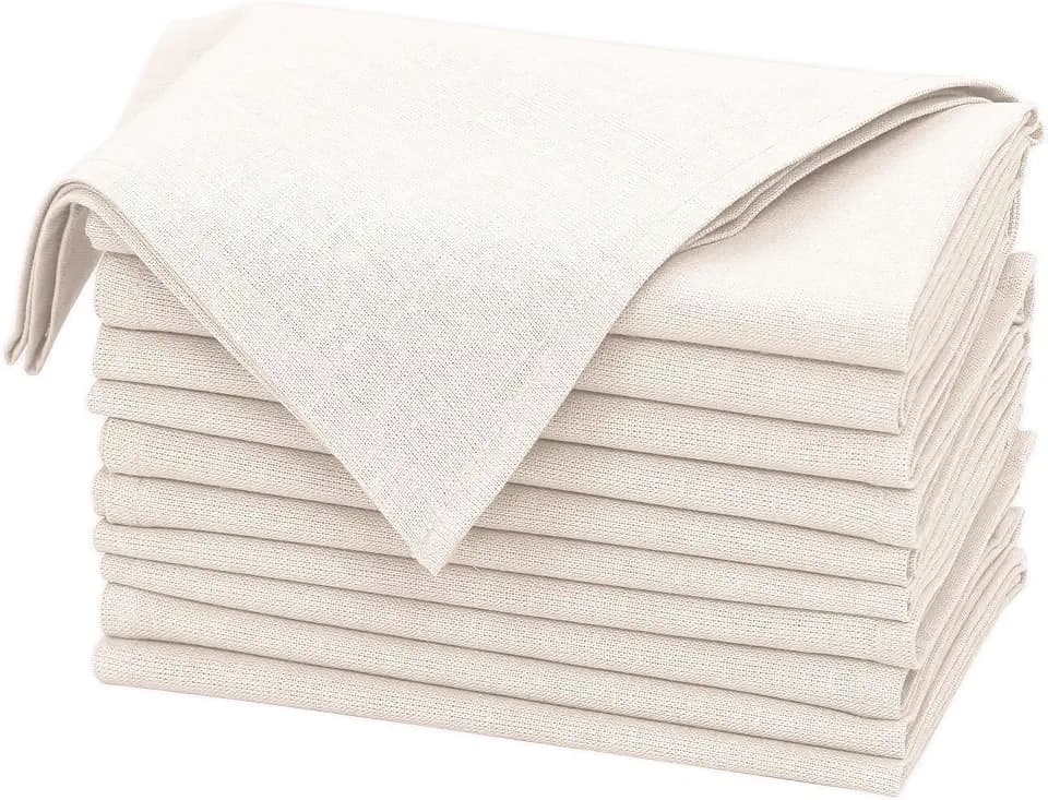 Ruvanti Linen Napkins Set of 12, Linen Cotton Blend 18”x18” - Ivory