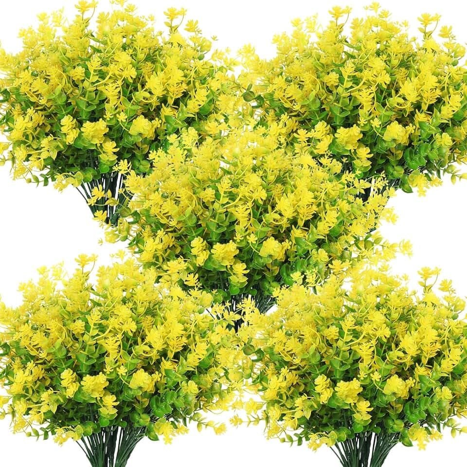 RECUTMS Spring Greenery Decor 10 Bundle Artificial Yellow Fall Fake Flowers