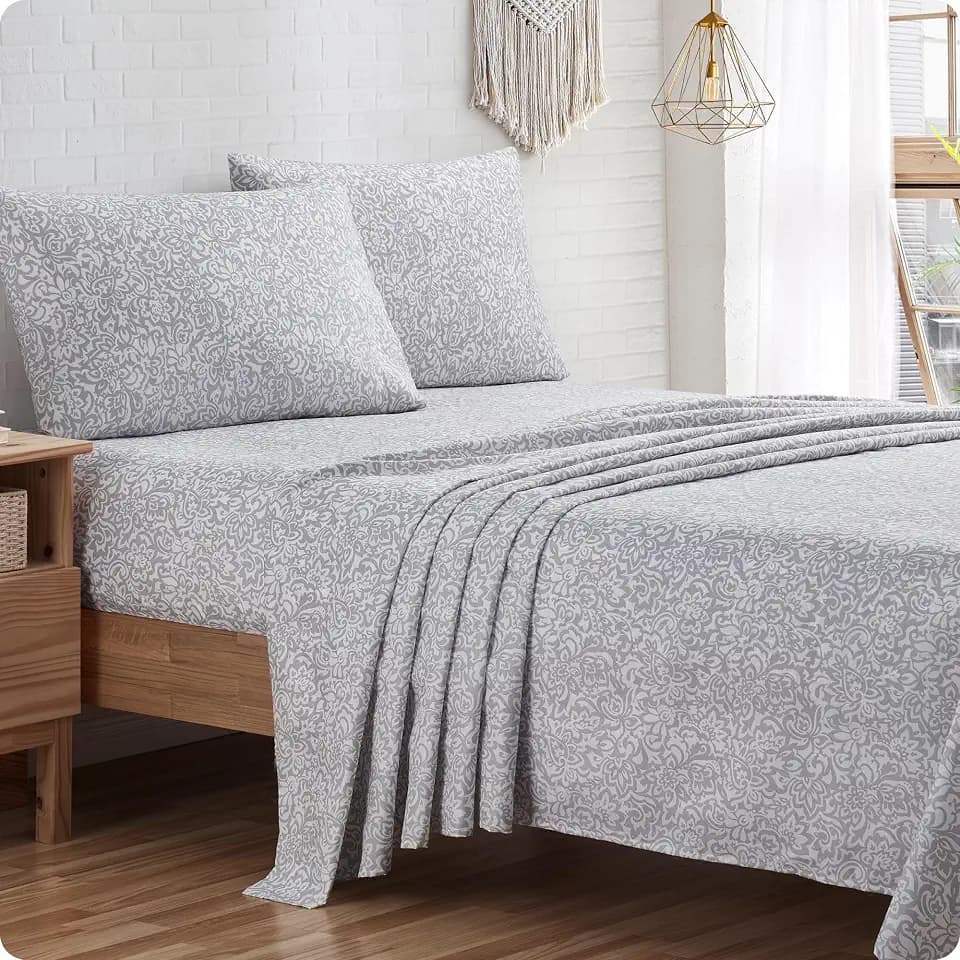 Indigo Ink Tufted Medallion Queen 4-Piece Deep Pocket Sheet Set, Grey