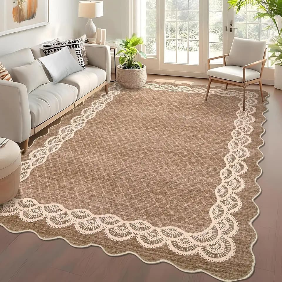 Garvee Scalloped Washable Area Rug 8x10 Rugs for Living Room Camel