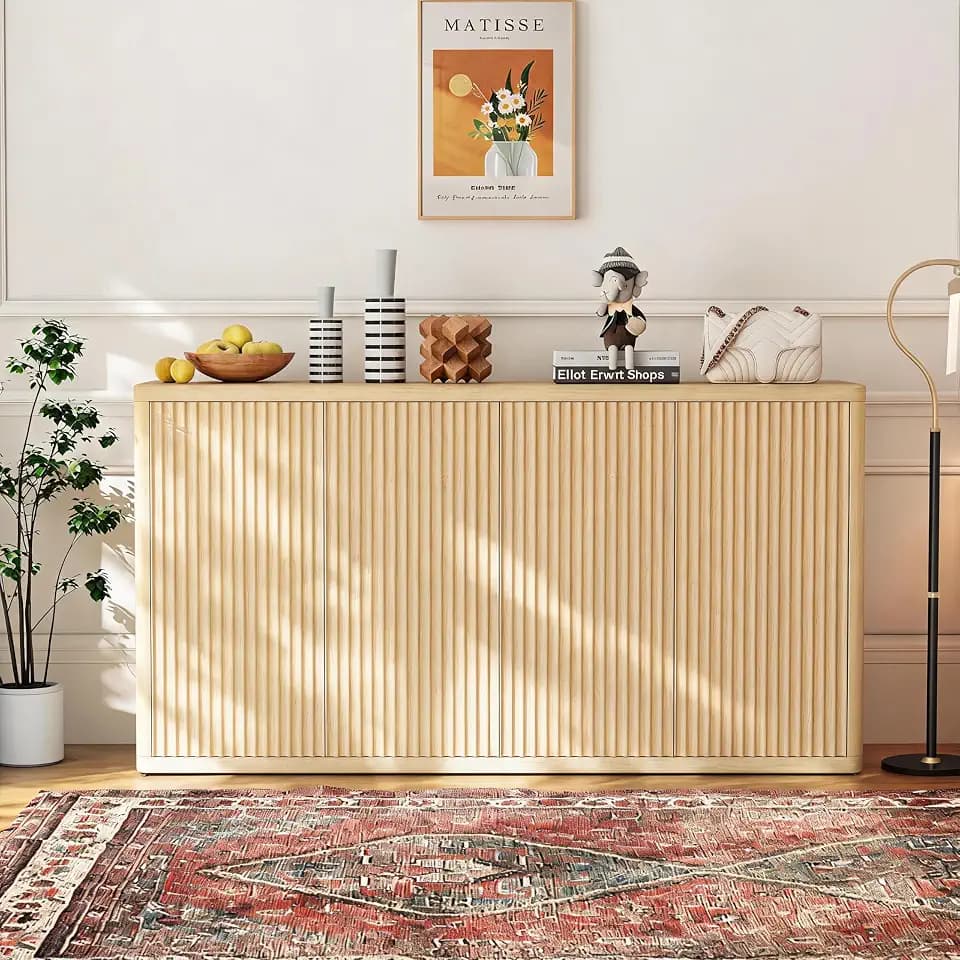 Garvee Fluted Sideboard Buffet Cabinet with Storage, Modern Accent Sideboard with Doors and Adjustable Shelves, Credenza Buffet Table Entryway Cabinets for Dining Living Room Kitchen Hallway