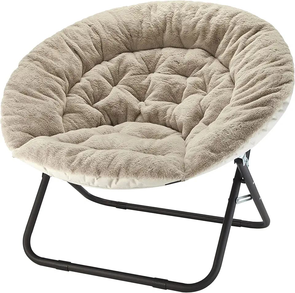 Urban Lifestyle Oversized Rabbit Faux Fur Saucer Chair, Grey/Black