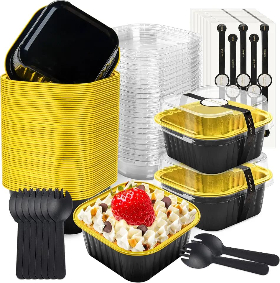 NPLUX Halloween Mini Cake Pans, 5oz 50Pack Black Gold for Dessert Tables
