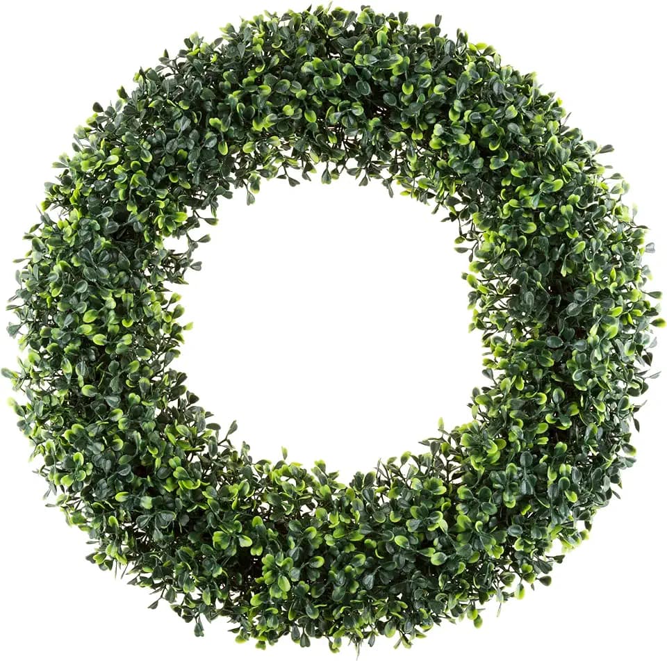 Pure Garden Round Boxwood Wreath for Front Door, Green, 19.5” x 2.5”