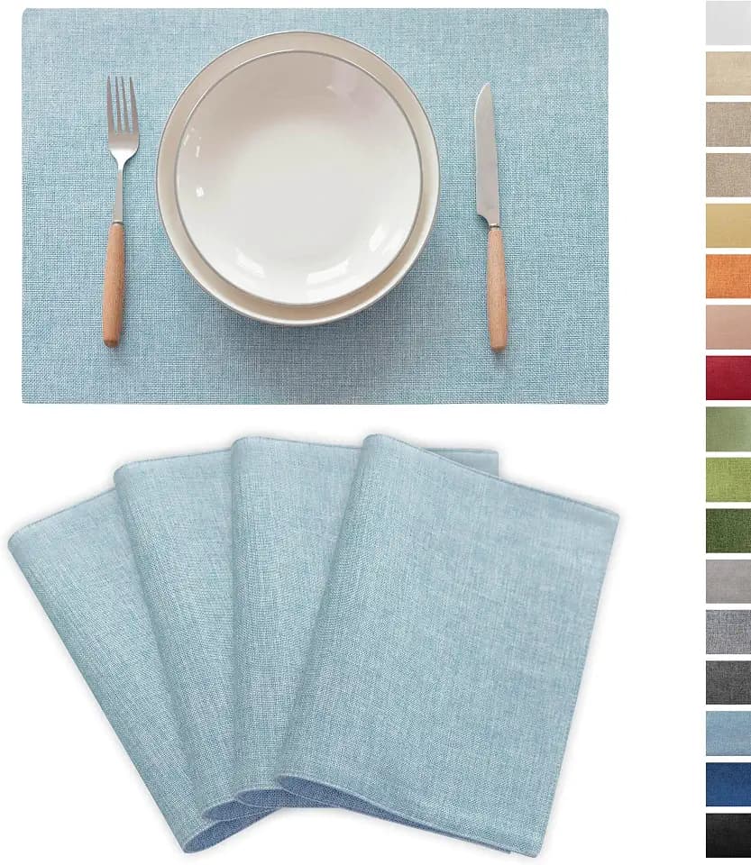 Demetex Blue Placemats Set of 4 Heat Resistant Place Mats Linen Cloth Placemat Dining Table Mats for Kitchen Plate Tables, Blue