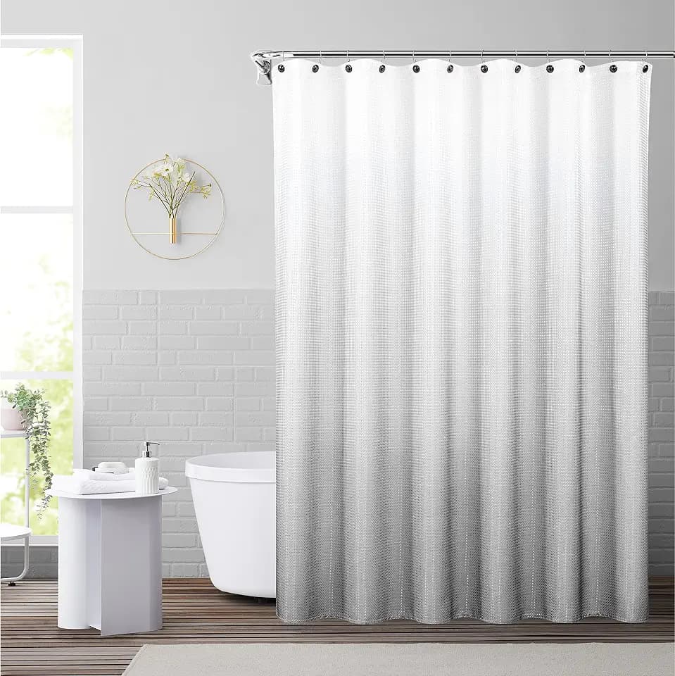 WEST LAKE Waffle Weave Grey Shower Curtain Ombre Water Resistant Hotel Spa Bathroom Decorative Shower Curtain with Grommet No Hook Machine Washable,Gradient White to Grey 70" Wx72 L