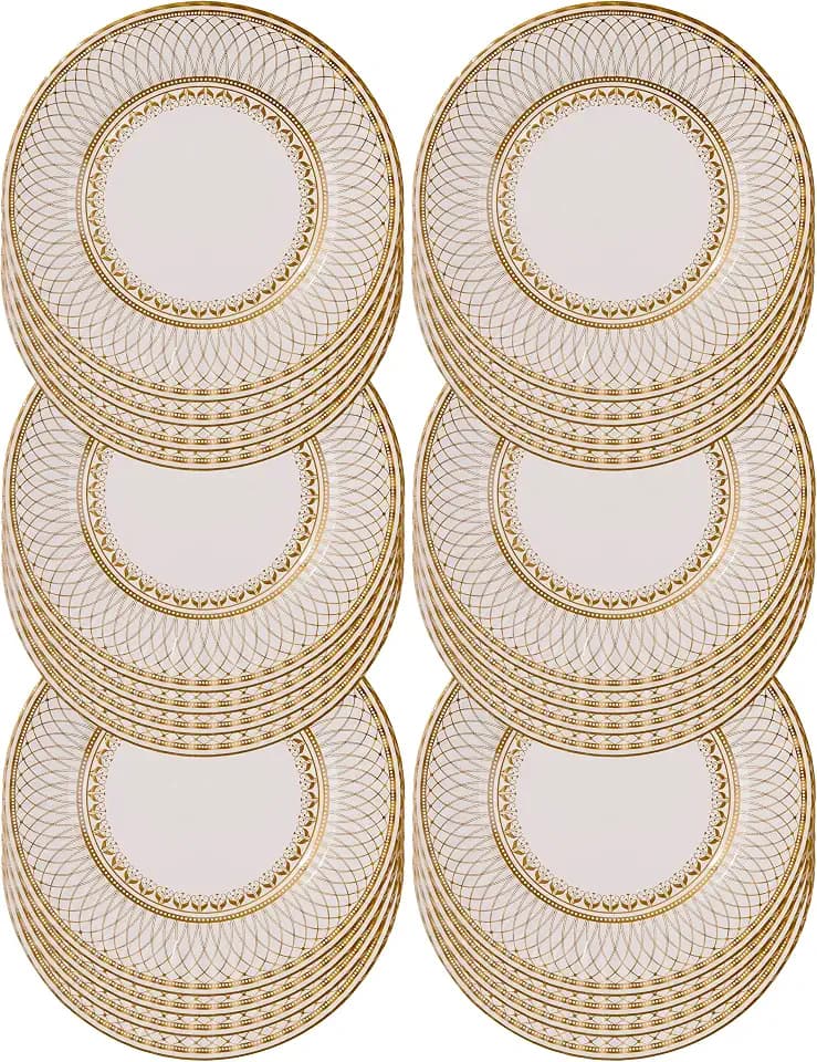 Talking Tables 24 x Large Gold Disposable Paper Plates-Strong and Sturdy Elegant Pretty Design Recyclable Dishes for Christmas, Birthday Party, Weddings, Anniversary 10.6’