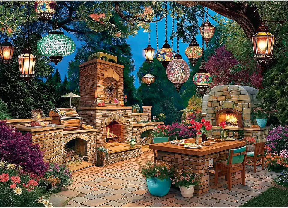 Blueforest 1000 Piece Jigsaw Puzzles for Adults & Seniors - Cozy Outdoor Garden Patio Puzzle, 27.5"x19.7" Adult Puzzle with Letters on Back, Home Decor Gift