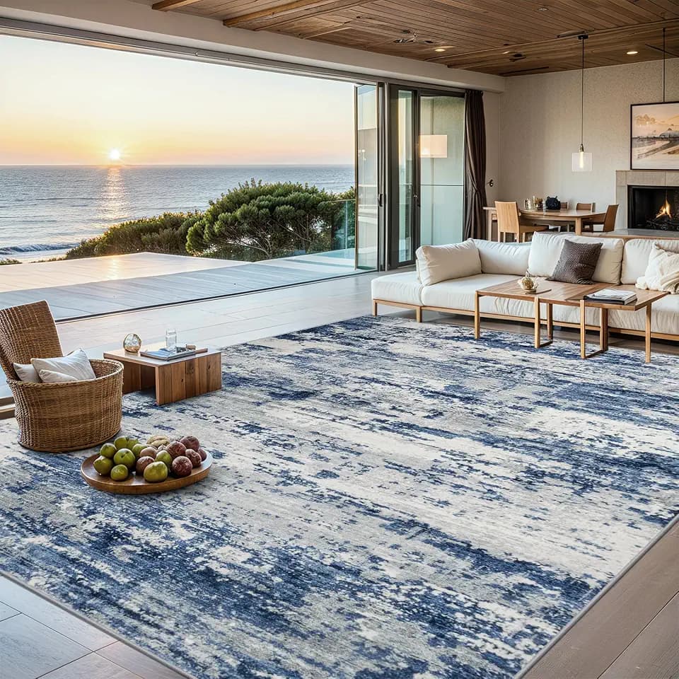 PLHXFR 6x9 Area Rug Living Room: Abstract Washable Carpet Blue Gray