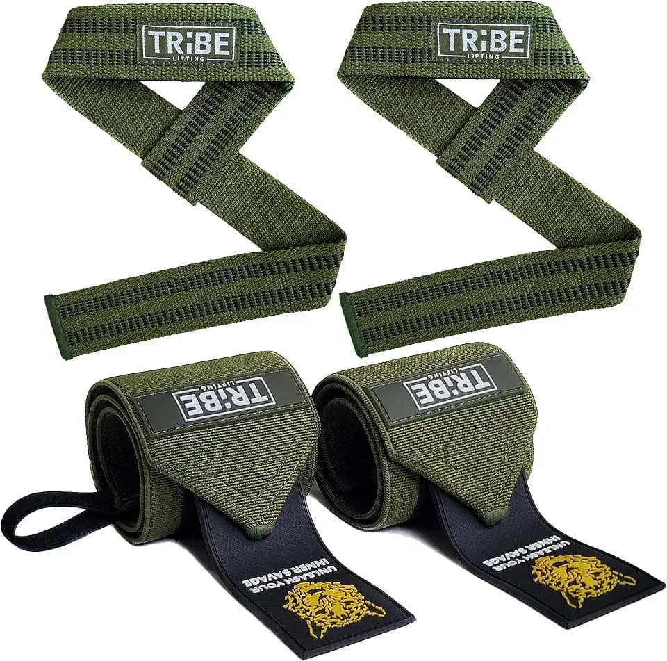 21-Inch Wrist Wraps and 24-Inch Lifting Straps Set for Weightlifting