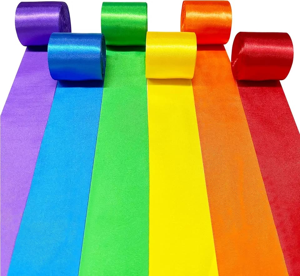 Rainbow Satin Ribbon 65.6Yd × 1.97" Wide Colorful Ribbon for Gifts Wrapping DIY Craft Fringe Hanging Party Streamer Garland Backdrop Birthday Fiesta Carnival Wedding Shower Decorations Supplies