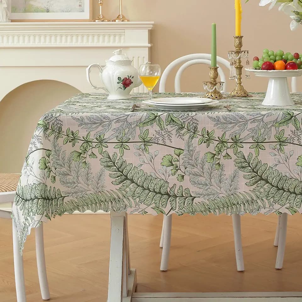 Rectangle Waterproof Tablecloth Linen Textured Table Cloth,Stain and Wrinkle Resistant Washable Fabric Table Cover for Dining, Party, Camping and Outdoor, 60 x 104 Inch, Forest