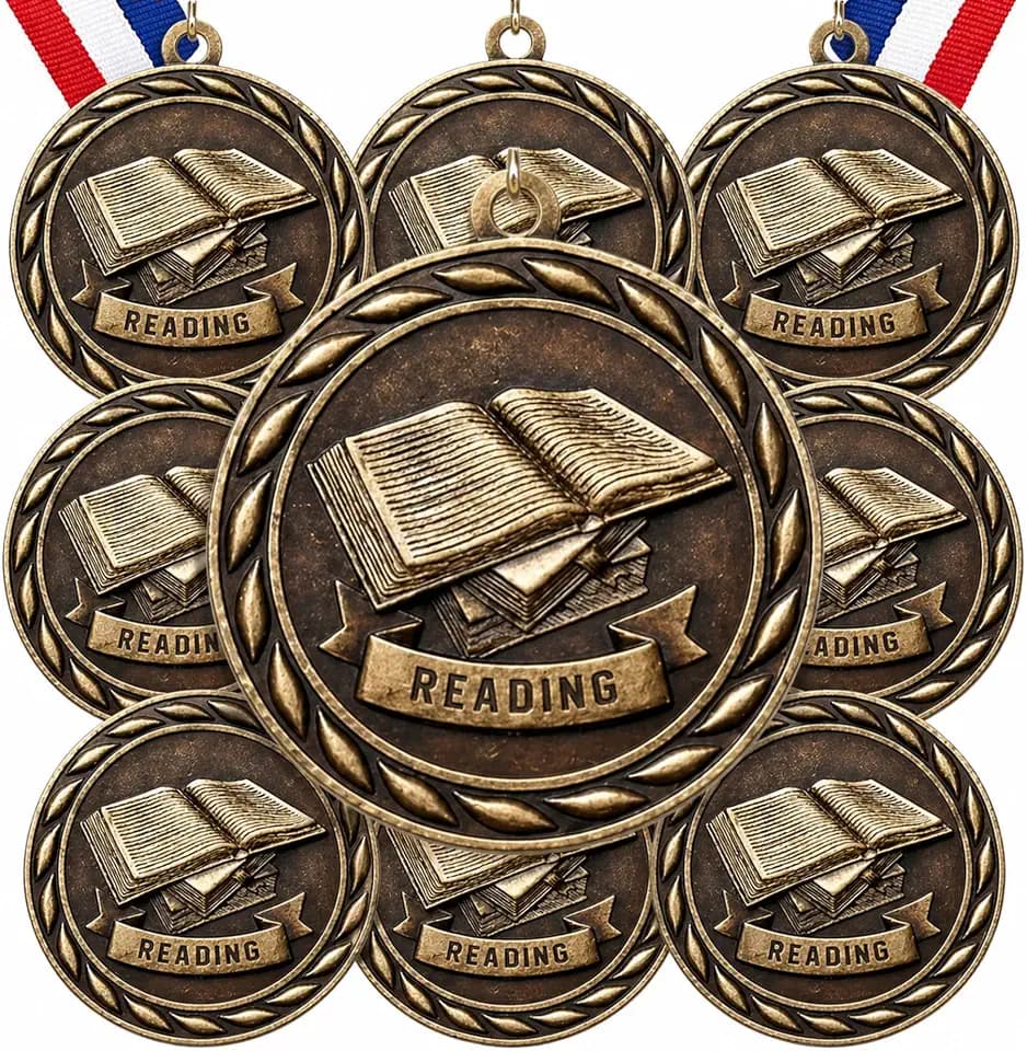 Kenning 15 Pack Vintage Award Medals 2 Inch Reading Award Medals with Neck Ribbons Student Honor Trophy Gift Prizes for Scholastic Competitions Book Lovers