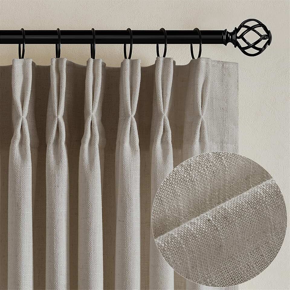 Flax Linen Curtains Pinch Pleated 84 Inch Length 2 Panels Burlywood Birch
