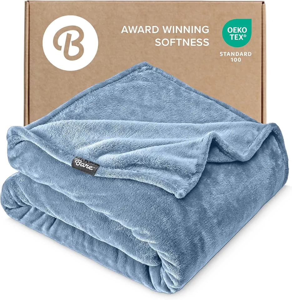 Bare Home Fleece Blanket Luxury Microplush (Kid, Coronet Blue)