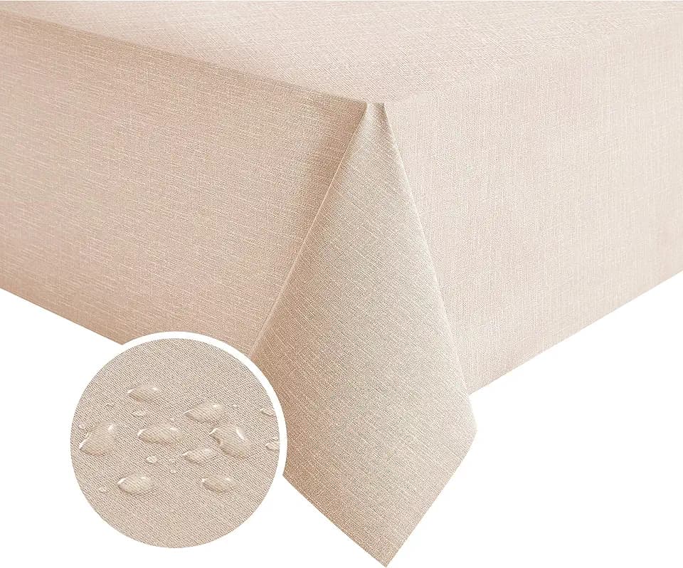 NLMUVW Rectangle Vinyl Tablecloth 100% Waterproof Oil Proof Spill Proof PVC Table Cloth Wipe Clean Table Cover for Kitchen Dining Picnic, 54 x 120 inch, Champagne
