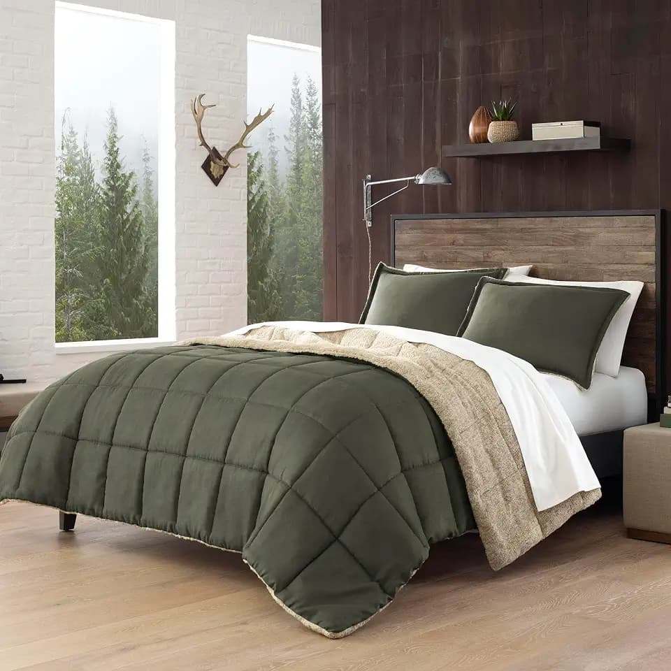 Eddie Bauer - Queen Microsuede Sherpa Comforter Set with Shams