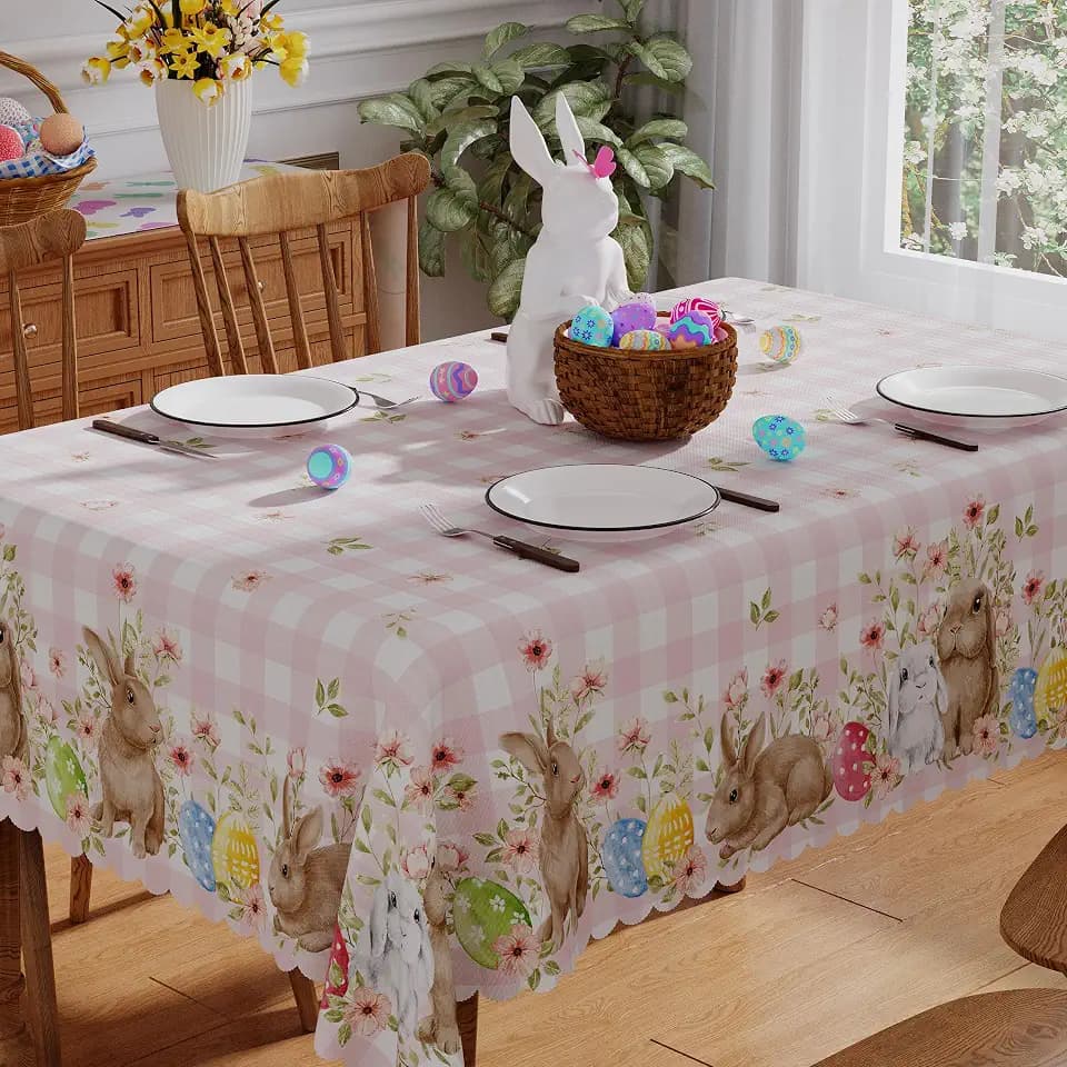 Siilues Easter Tablecloth Rectangle 60x84 Inch Spring Home Party Decor