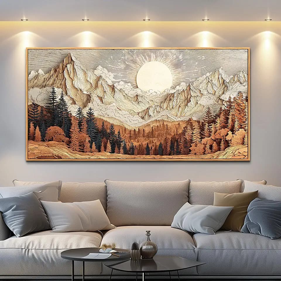 JUDASJART Canvas Wall Art For Living Room Wall Decor For Bedroom Office Wall Decoration Mountain Sunrise Forest Landscape Painting Abstract Pictures Artwork Room Aesthetic Home Decor 20x40 In