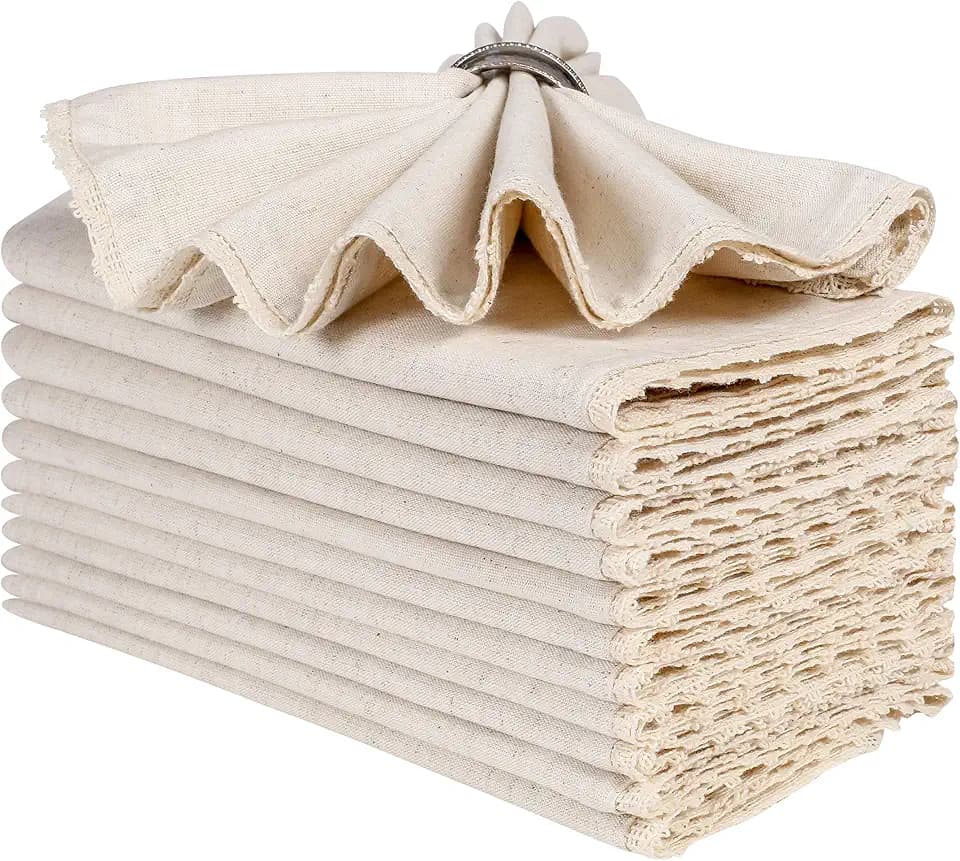 Homebia Design Cotton Linen Lace Napkins Set of 12, 18x18 Natural Blend