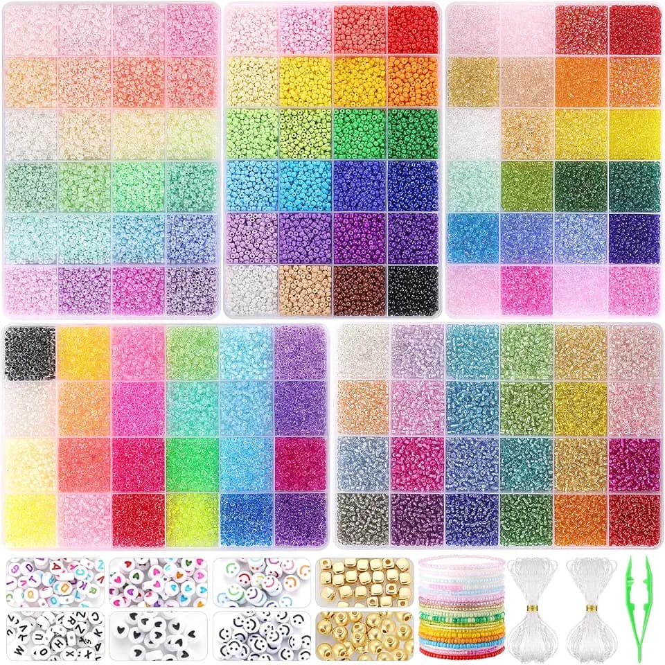 Funtopia 34000pcs 3mm Seed Beads for Bracelets, 5Types 120 Color Small Bead