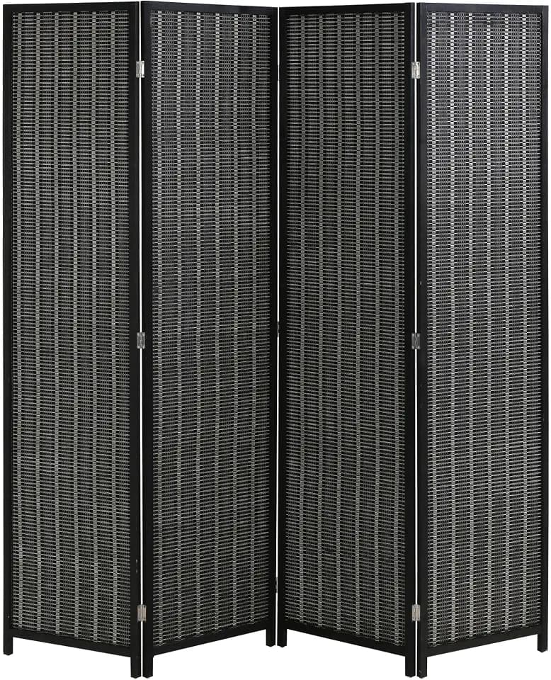 FDW 4-Panel Folding Room Divider | 6ft, Coal Black | Light & Portable