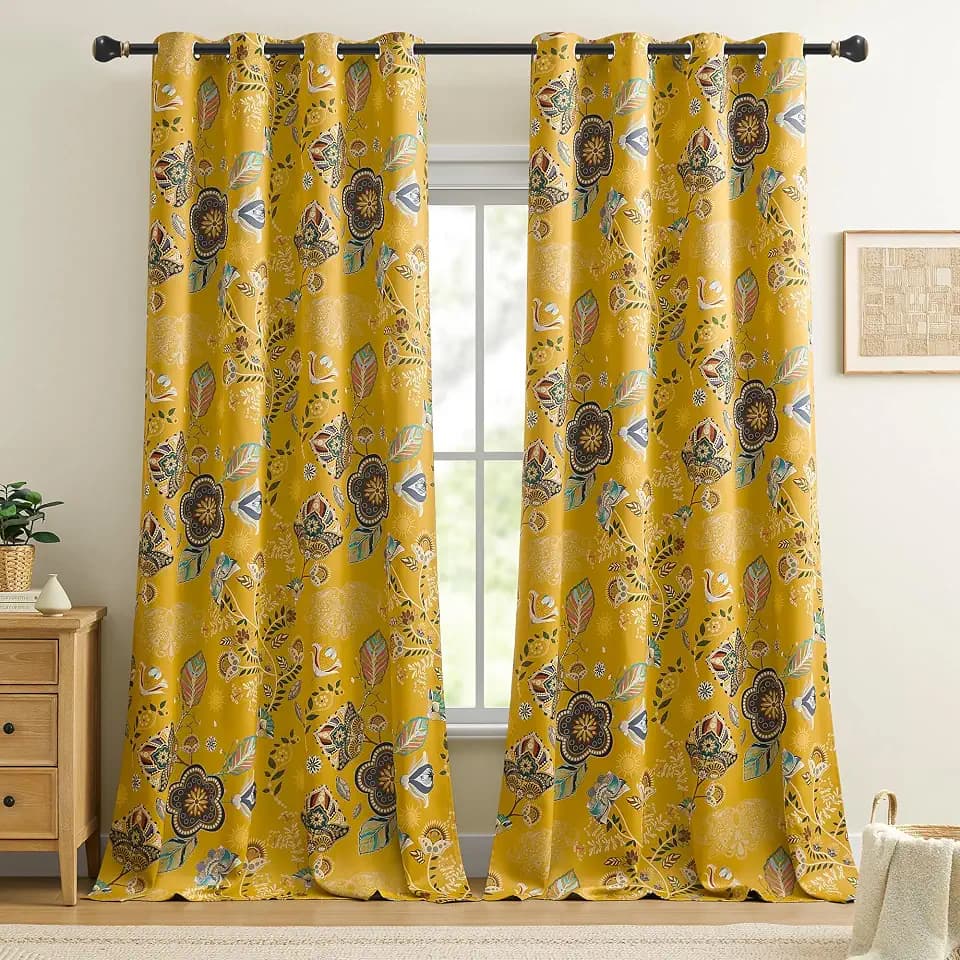 XiDi Mustard Yellow Blackout Curtains 96 Inches Long 2 Panels for Bedroom
