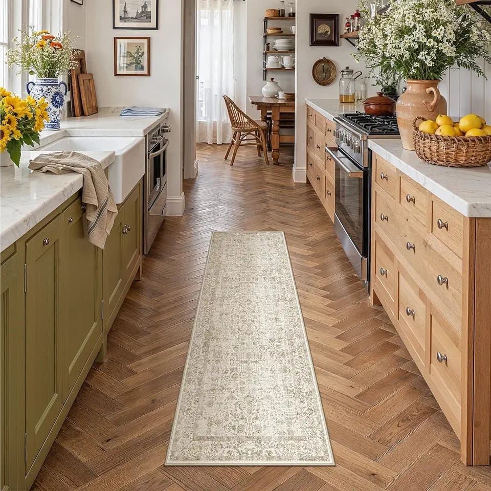 PureCozy Light Brown Runner Rug 2x4 Vintage Floral