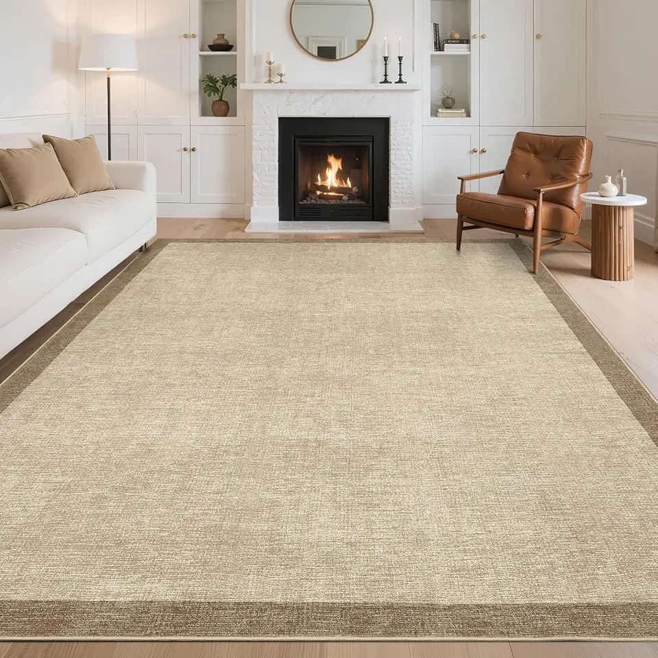 GarveeHome Area Rug 5x7 Living Room Rug, Washable Geometric Soft Non Slip Throw Bedroom Dining Room Carpet Low Pile Stain Resistant Untra Thin Contemporary Accent Carpet for Home Office, Taupe