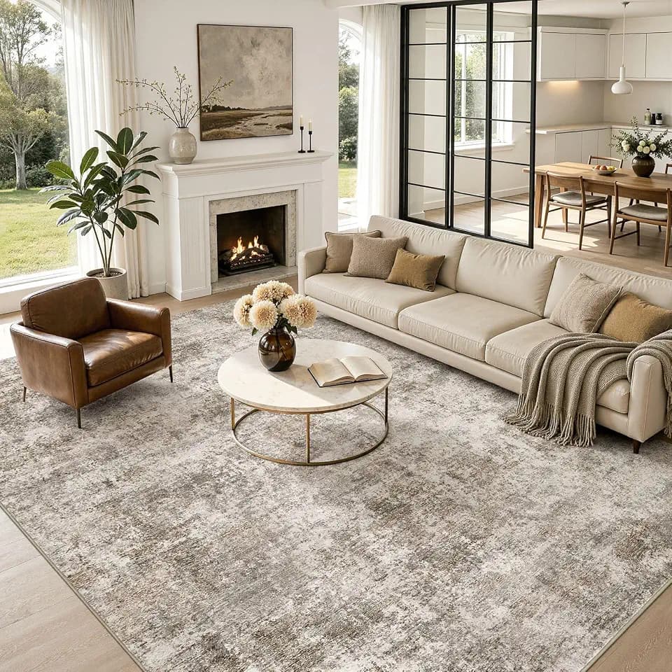 Nakagishi 10X12 Abstract Washable Area Rugs for Living Room-Brown