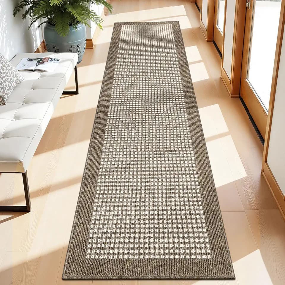 Ileading Brown Runner Rugs for Hallway 2'x8' Non Slip Farmhouse Long Kitchen Floor Mats with Rubber Backing Absorbable Throw Rugs Machine Washable Indoor Decor Carpet for Corridor Petmat Entryway