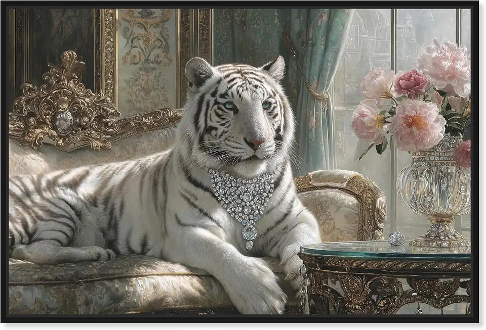 Decorative Ornate Tiger Framed Canvas Print Fashion Wall Art by Art Remedy, Black Frame, 30 x 20