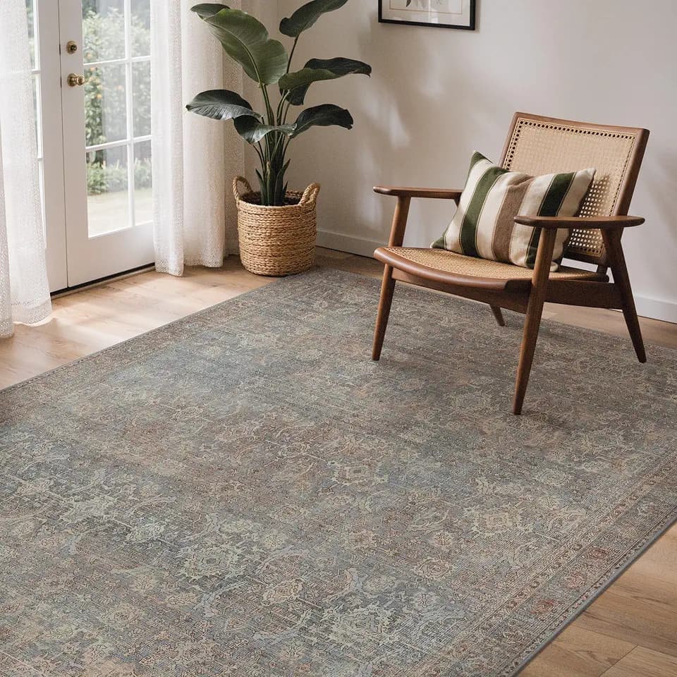 GENIMO 9x12 Washable Area Rugs for Living Room, Non Slip, Gray Blue Brown