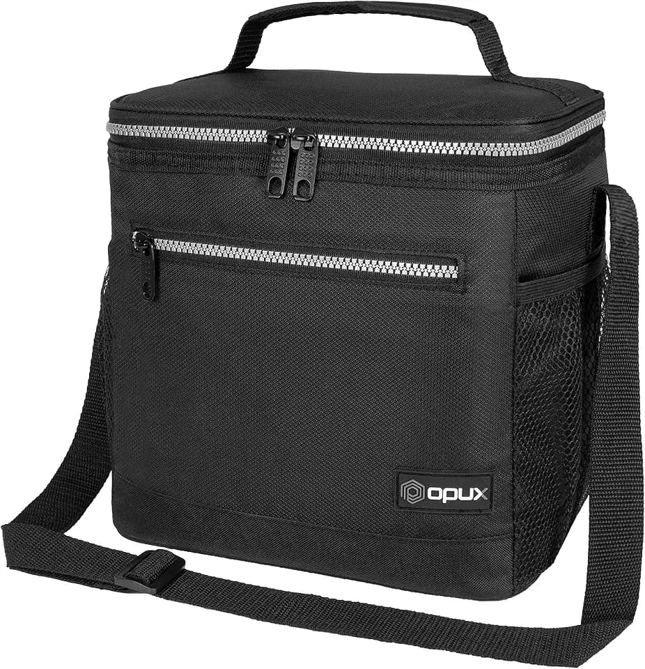 opux Insulated Lunch Bag for Men Women, Leakproof Large Lunch Box, Black