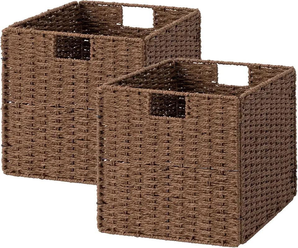 StorageWorks 13 inch Cube Storage Bins, Wicker Baskets for Storage, Brown