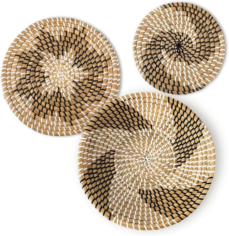 Glenmal 3 Pcs Boho Wall Basket Decor Boho Wicker Wall Hanging, Classic