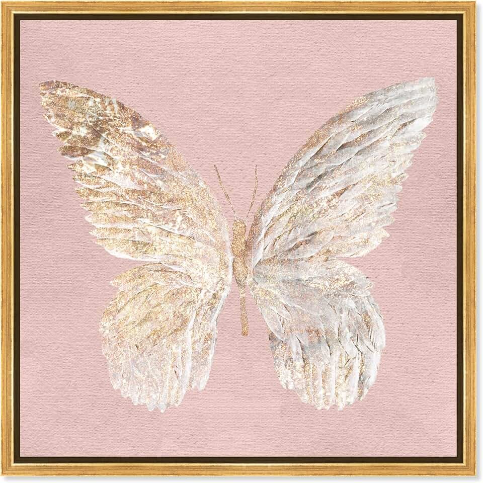 Oliver Gal Golden Butterfly Blush Canvas Print Wall Art for Living Room, Bedroom, and Bathroom, 16" x 16", Gold Floater Frame