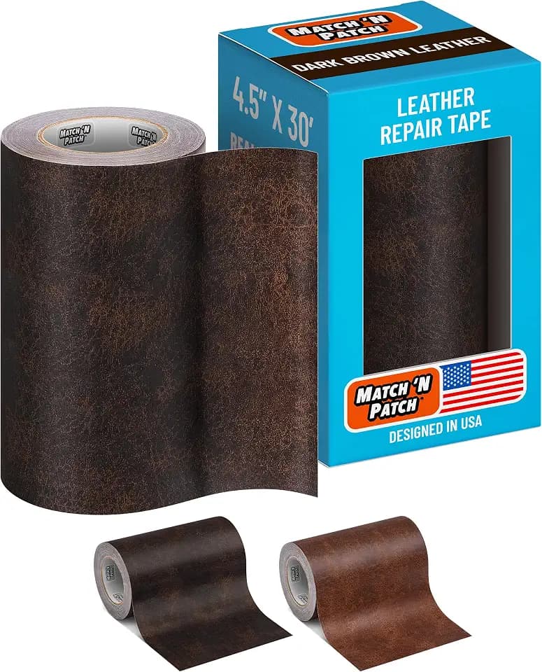 MATCH 'N PATCH Dark Brown Leather Repair Tape, 4.50" x 30' for Furniture