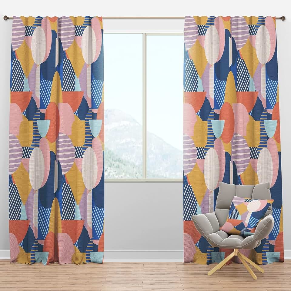 DesignQ Mid Century Blackout Curtains – Modern Geometric Shapes Pattern – Curtains for Bedroom & Curtains for Living Room – Curtains & Drapes – Single Panel – 52x95