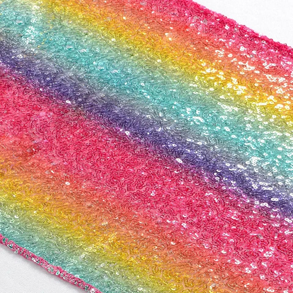 ShinyBeauty Multicolor Sequin Table Runner 12x108-Inch Party Table Runner Rainbow Sequin Runner -719S(Pack of 1)