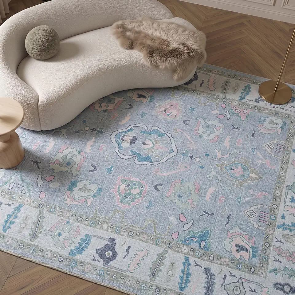 Fame Rugs Lavender Modern Oushak Rug 8x10, Vintage Turkish Colorful Oriental Washable Antique Inspired Large Area Rugs, Luxury Living Room Bedroom (386PBL, 7'6 x 10')