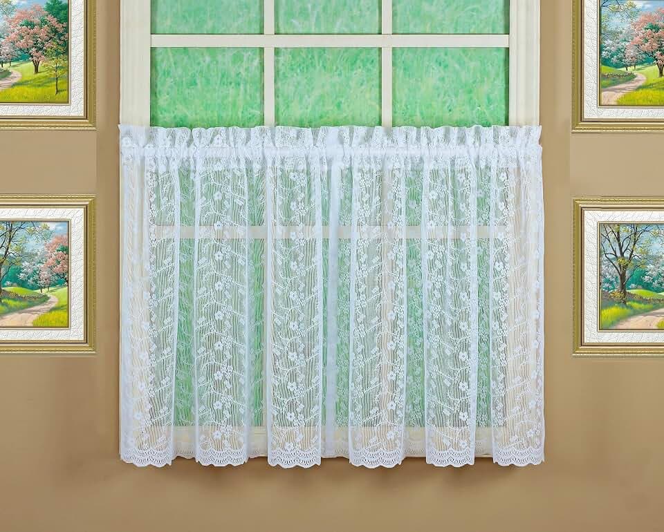 Today's Curtain, Priscilla Lace Bridal Tier 24", White, 60" W x 24" L