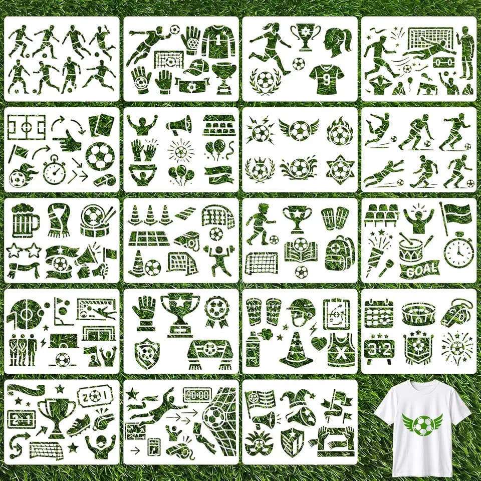 Marspark 20 Pieces Soccer Stencils for Painting Template Football Wall Stencils Reusable Sports Templates PET DIY Drawing for Painting on Wood Wall(Rectangular Style, 7.87 x 6 Inch)