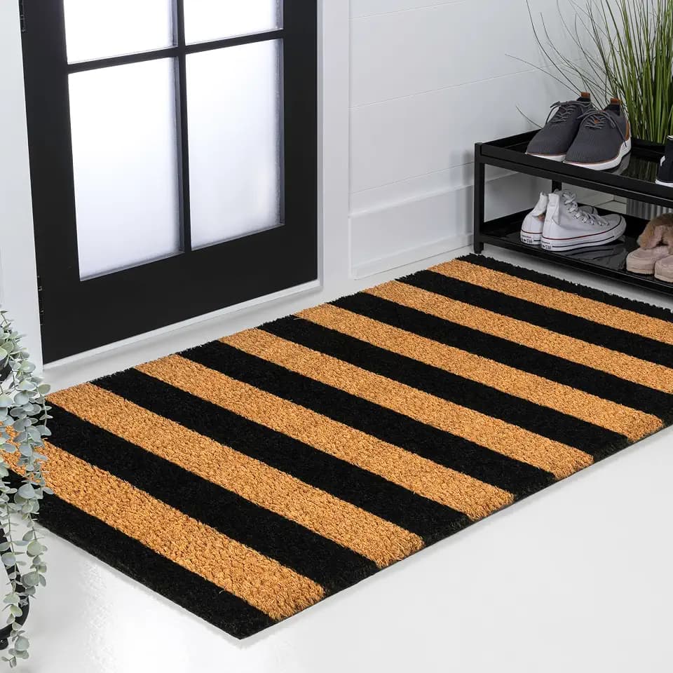JONATHAN Y Natural Coir Indoor/Outdoor Area Rug 3X4 Natural/Black Stripe, Peater Classic Casual Commerical Doormat Ideal for Door Entrance, Patio, Porch, Backyard, Garages NRF105A-34