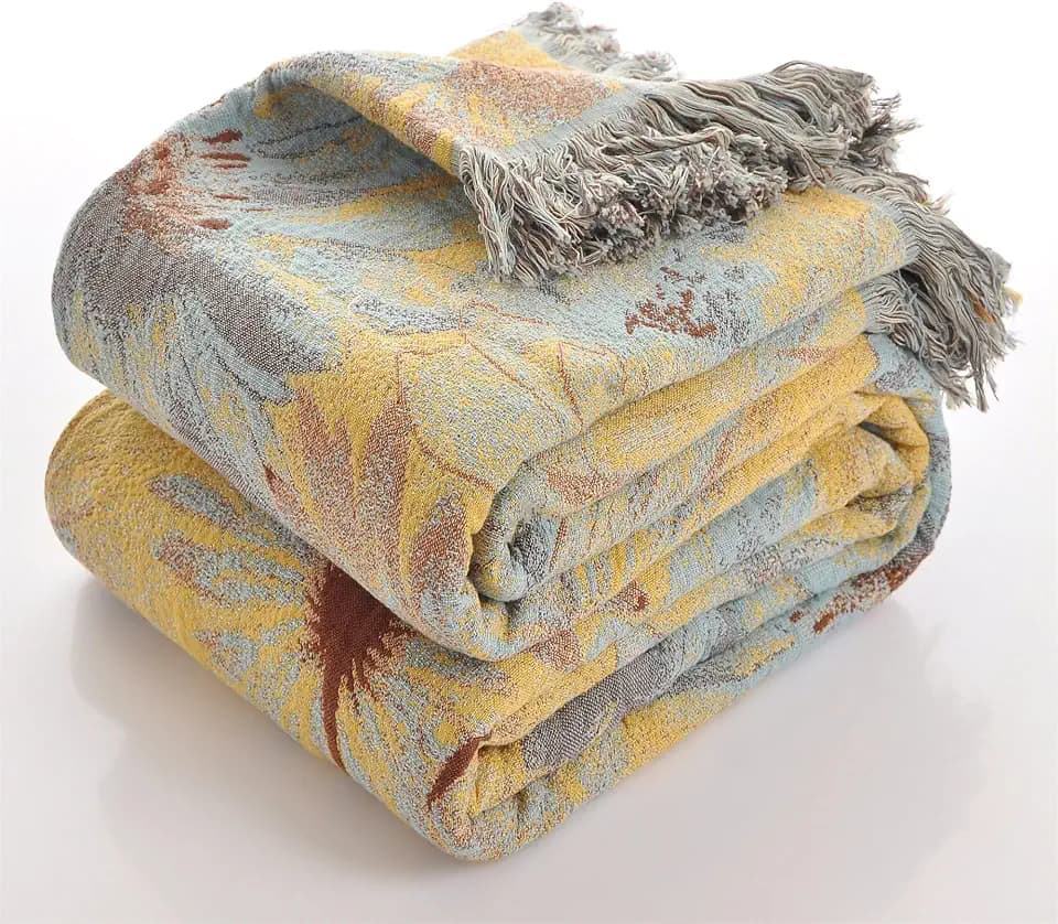 Boho Cotton Throw Blankets for Bed Couch, 100% Soft Cozy Cotton Blanket Rustic Quilt 60"x80", Reversible Muslin Farmhouse Blankets for Armchair,Picnic,Sofa,Couch
